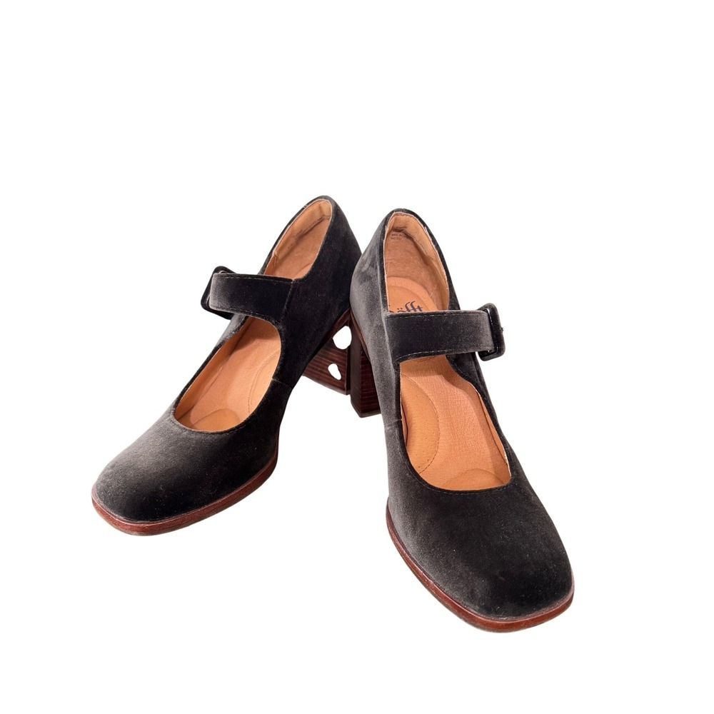 Sofft Mary Jane Heels Women 9.5 Green Velvet Block Heel Square Toe‎ Buckle Strap